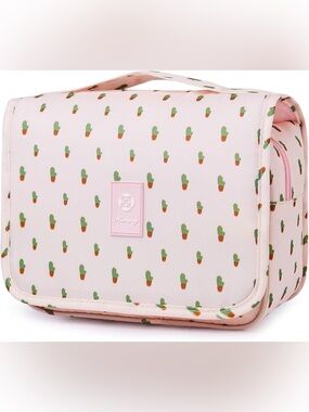 Pink Cactus Print Travel Toiletry Bag